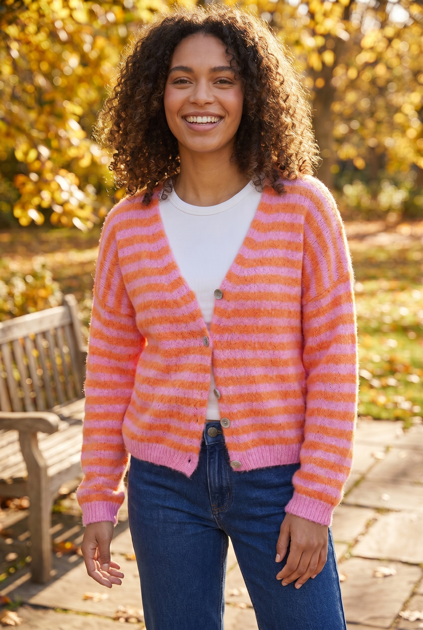 Women's Striped Cardigan | Button Front V Neck Layering Knitwear