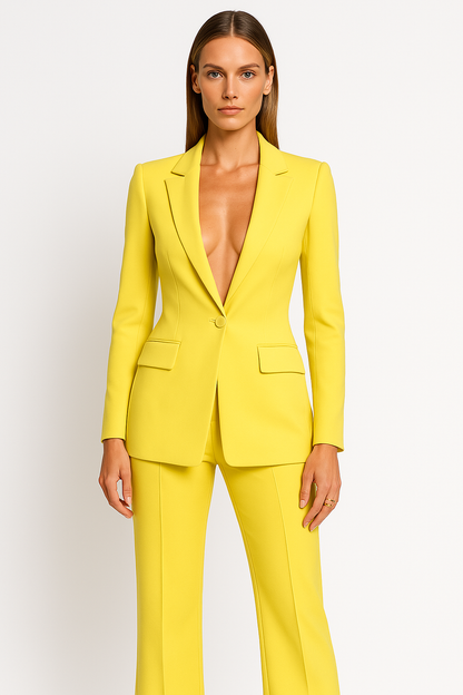 Women's Tailored Blazer and Wide-Leg Trousers Set - Stylish Office Attire in Lightweight Fabric - Image 2