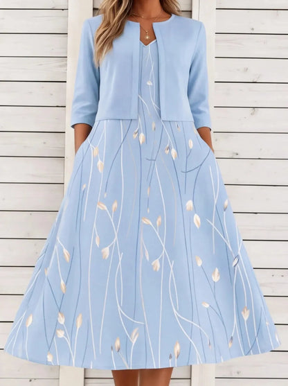Floral Print Two-Piece Midi Dress Women UK – Garden Party Summer Outfit, Wedding Guest