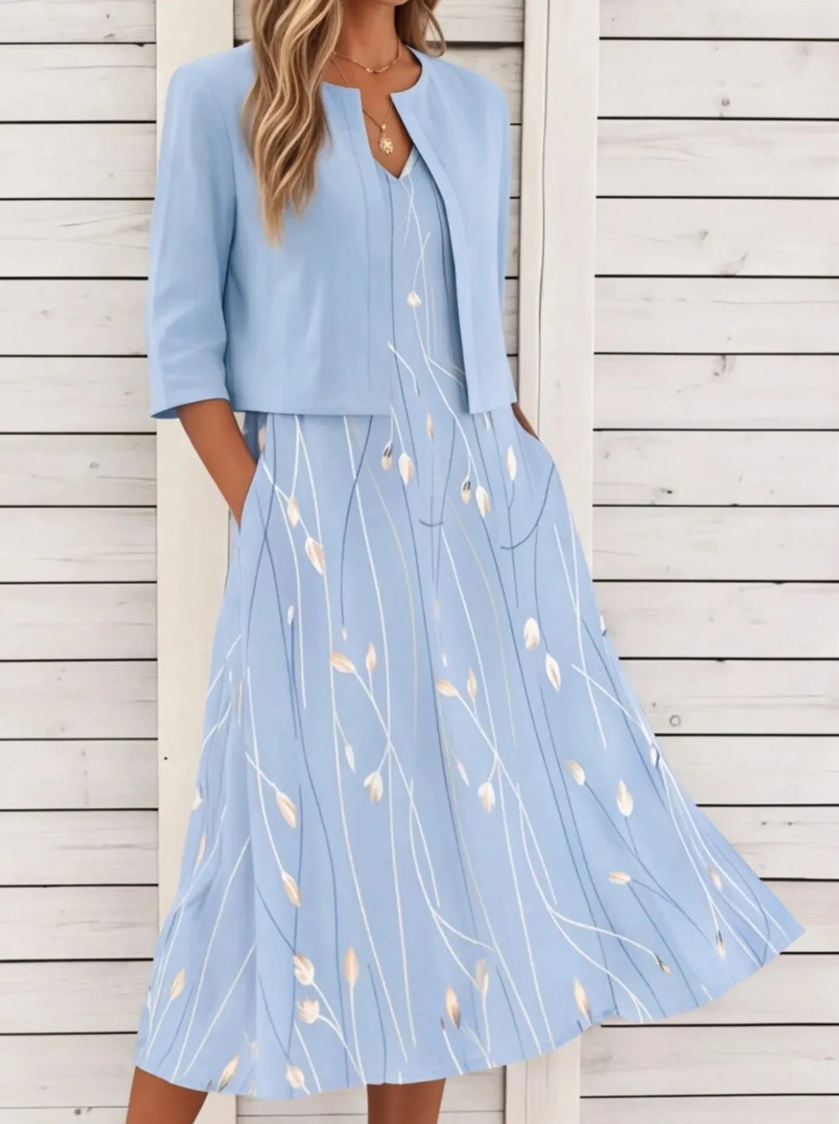 Floral Print Two-Piece Midi Dress Women UK – Garden Party Summer Outfit, Wedding Guest - Image 2