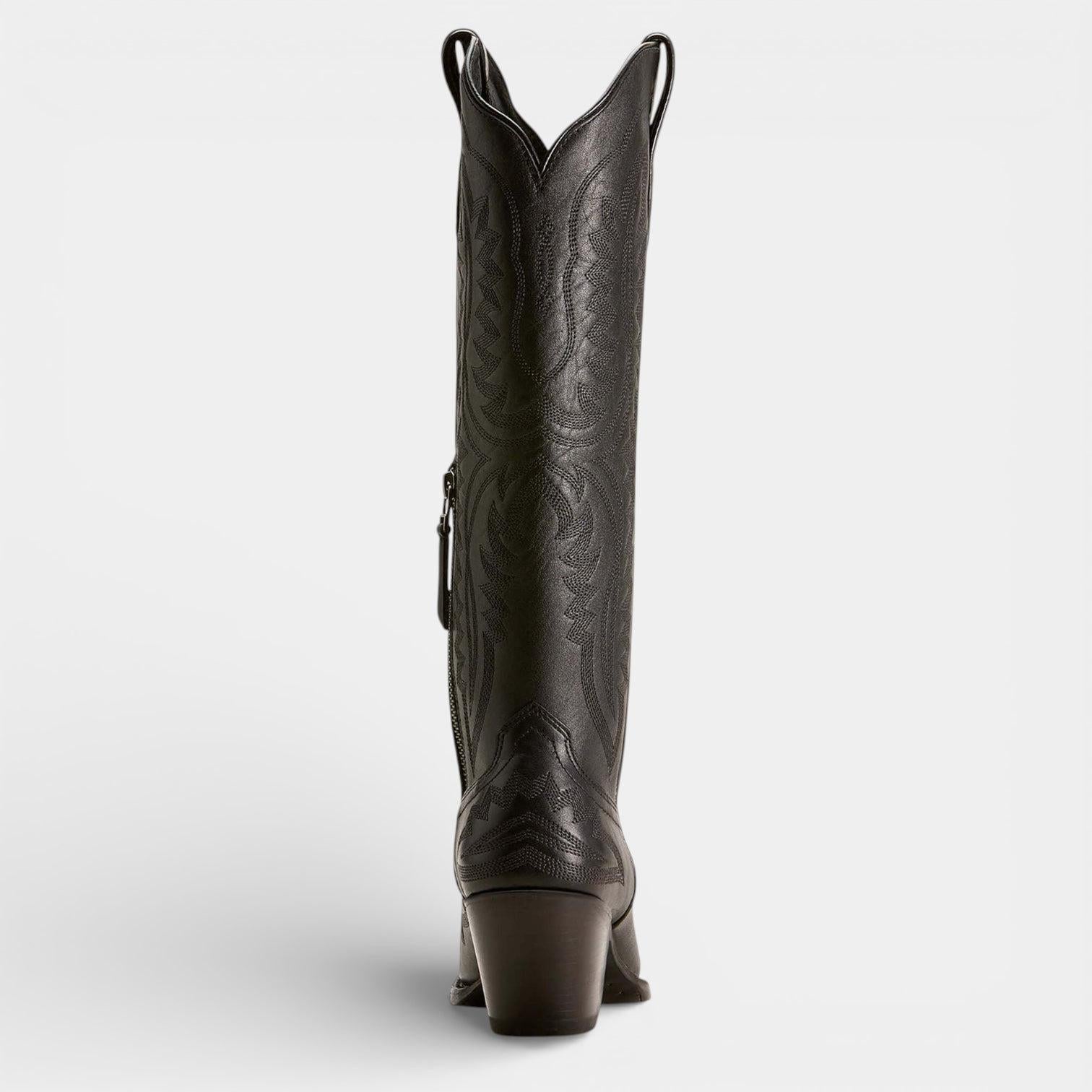 Knee High Vegan Leather Cowboy Boots for Women - Western Block Heel Design for Casual Wear - Image 2