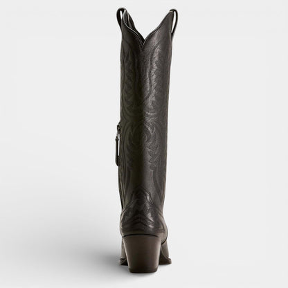 Knee High Vegan Leather Cowboy Boots for Women - Western Block Heel Design for Casual Wear - Image 2