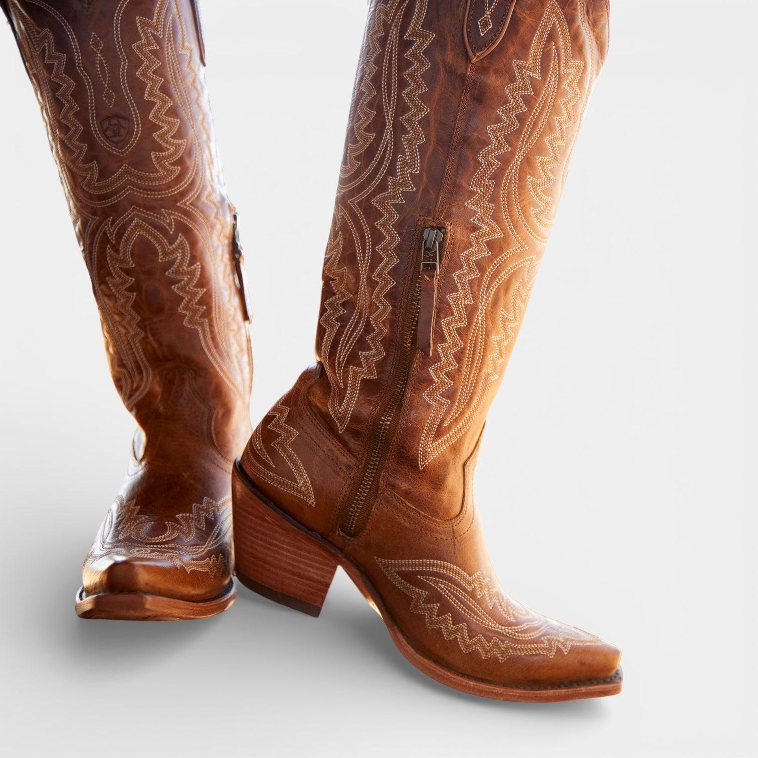 Knee High Vegan Leather Cowboy Boots for Women - Western Block Heel Design for Casual Wear - Image 26