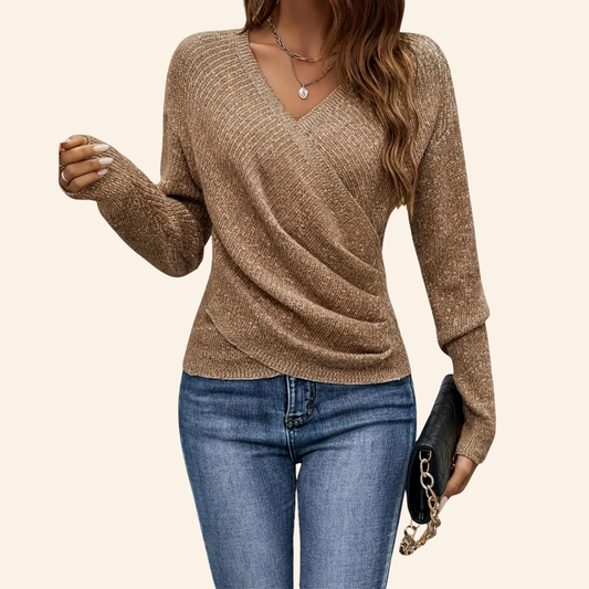 Women's Wrap Knit Jumper | V Neck Long Sleeve Casual Wear-Women Sweater-Sasha Sydney