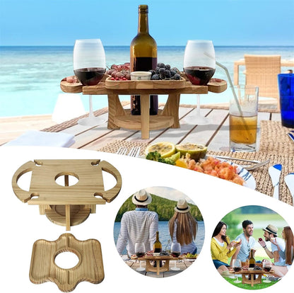 Wooden Wine Picnic Table | Folding Bottle Holder Outdoor Entertaining-Table-Sasha Sydney