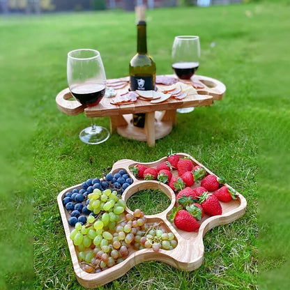 Wooden Wine Picnic Table | Folding Bottle Holder Outdoor Entertaining-Table-Sasha Sydney