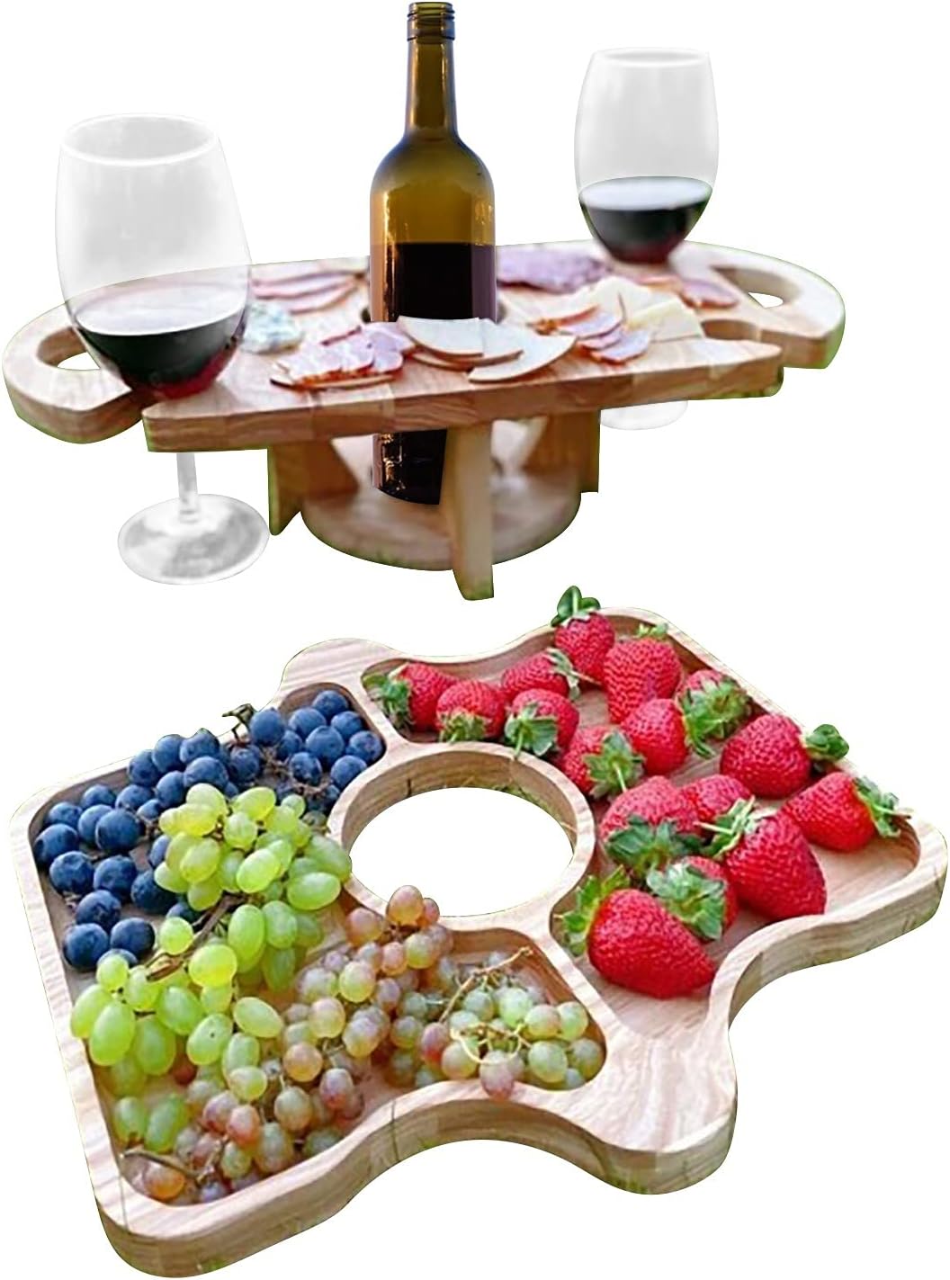 Wooden Wine Picnic Table | Folding Bottle Holder Outdoor Entertaining-Table-Sasha Sydney