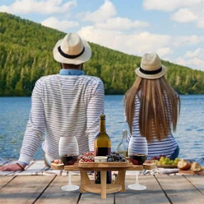 Wooden Wine Picnic Table | Folding Bottle Holder Outdoor Entertaining-Table-Sasha Sydney