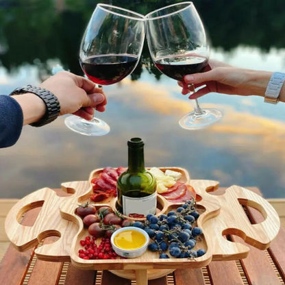 Wooden Wine Picnic Table | Folding Bottle Holder Outdoor Entertaining-Table-Sasha Sydney